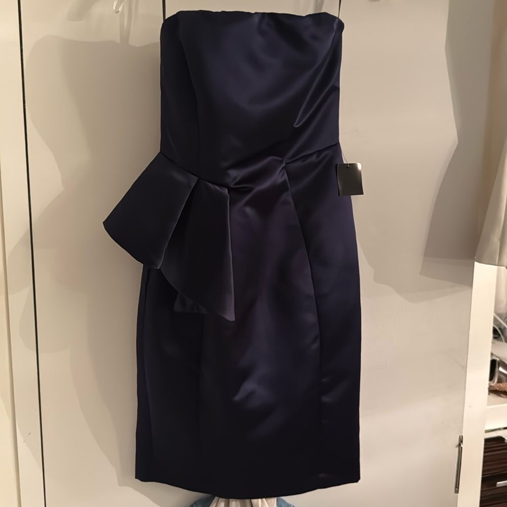NWT Dark Blue Purple Zara Strapless Dress with Symmetrical Origami Detail